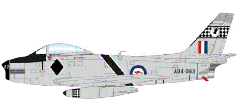 1:72 Hobbymaster CAC Sabre Mk.32 A94-983, 75 Squadron "Black Diamonds" RAAF (with 2 AIM 9B)