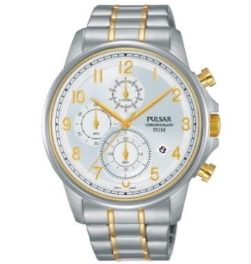 Pulsar Watch PM3069X - Chronograph - 50m W/R - Silver & Yellow Gold Strainless Steel Bracelet - Silver Face (Default)