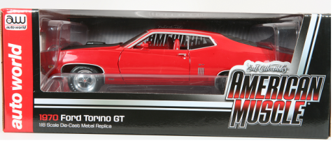 1:18 Autoworld American Muscle 1970 Ford Torino GT - Red with a Black Bonnet