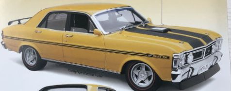 PREORDER: 1:18 Classic CarlectablesFord XY Falcon Phase IIIGT-HO in Yellow Ochre 