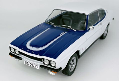 1:18 1973 Ford Capri MKI RS 2600 White, Blue Bonnet