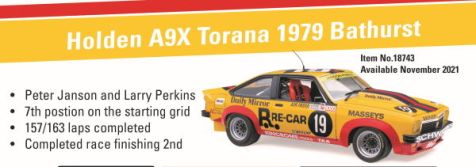 1:18 Classic Carlectables Holden A9X Torana as Driven by Peter Janson and Larry Perkins in the 1979 Bathurst 