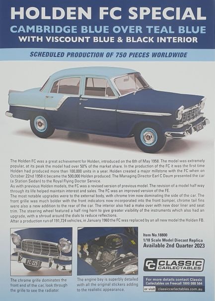 1:18 Classic Collectables Holden FC Special Cambridge Blue over Teal Blue Viscount Blue and Black Interior
